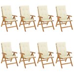 vidaXL Chaises de jardin inclinables et coussins lot de 8 teck solide