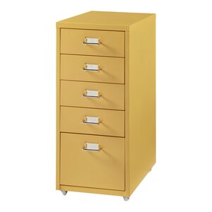 Caisson de bureau armoire meuble de rangement à roulettes avec 5 tiroirs 69 x 28 x 41 cm jaune 03_0009101