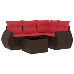 vidaXL Salon de jardin avec coussins 5 Pièces marron résine tressée