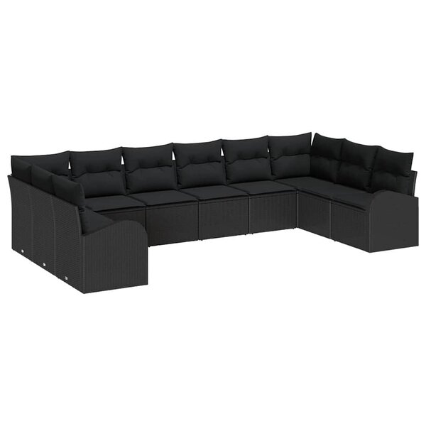 vidaXL Ensemble de Canapés avec coussin 10 Pièces Noir Polyrotin