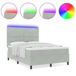 Lit Box Spring vidaXL avec Matelas & Lumière LED Gris Clair 140x190 cm Velours