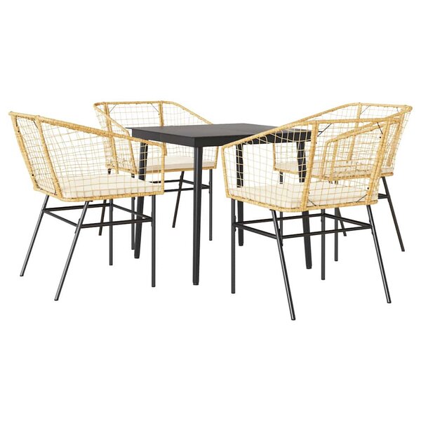 vidaXL Ensemble à manger jardin coussins 5Pièces marron poly rotin verre