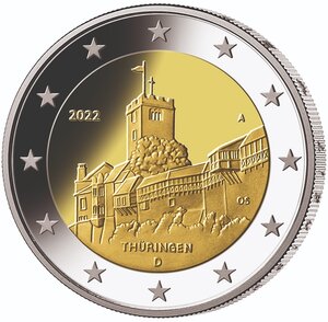Coffret 5 pièces 2 euro commémoratives Allemagne 2022 BU – Château de la Wartbourg (les 5 ateliers A, D, F, G et J)