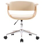 Chaise fauteuil siège pivotante de bureau informatique étude bois courbé et similicuir crème 02_0024094