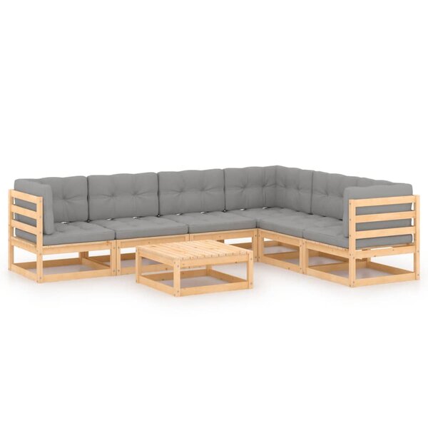 vidaXL Salon de jardin 7 Pièces avec coussins Bois de pin massif