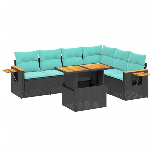 vidaXL Salon de jardin 7 Pièces avec coussins noir résine tressée