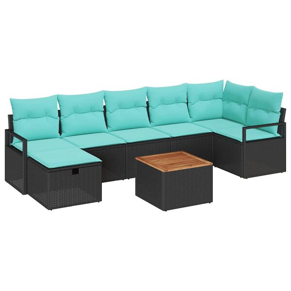 vidaXL Ensemble de canapé de jardin avec coussin 8 Pièces Noir polyrotin