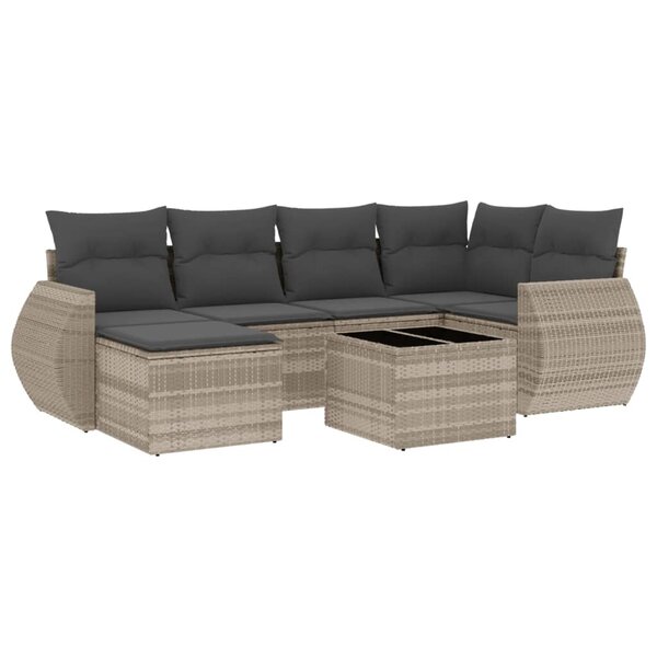 vidaXL Salon de jardin avec coussins 7 Pièces gris clair résine tressée