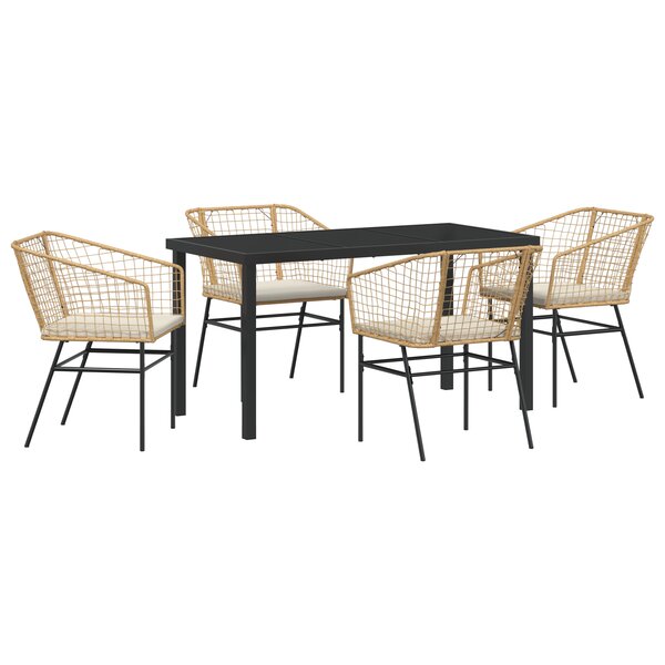 vidaXL Ensemble de salle à manger de jardin de 5 pièces avec coussins marron en rattan poly