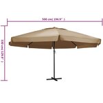vidaXL Parasol d'extérieur avec mât en aluminium 600 cm Taupe