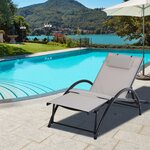 Bain de soleil transat design contemporain inclinable multi-positions repose-pied réglable tétière incluse alu textilène beige