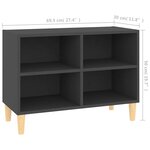 vidaXL Meuble TV avec pieds en bois massif Gris 69 5x30x50 cm