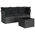 vidaXL Salon de jardin 4 Pièces avec coussins noir résine tressée