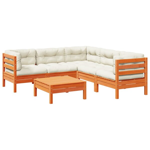 vidaXL Salon de jardin 6 Pièces avec coussins cire marron bois pin massif