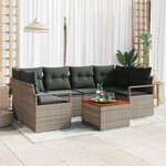 Ensemble de canapé de jardin 7 pièces avec coussins gris en poly rattan
