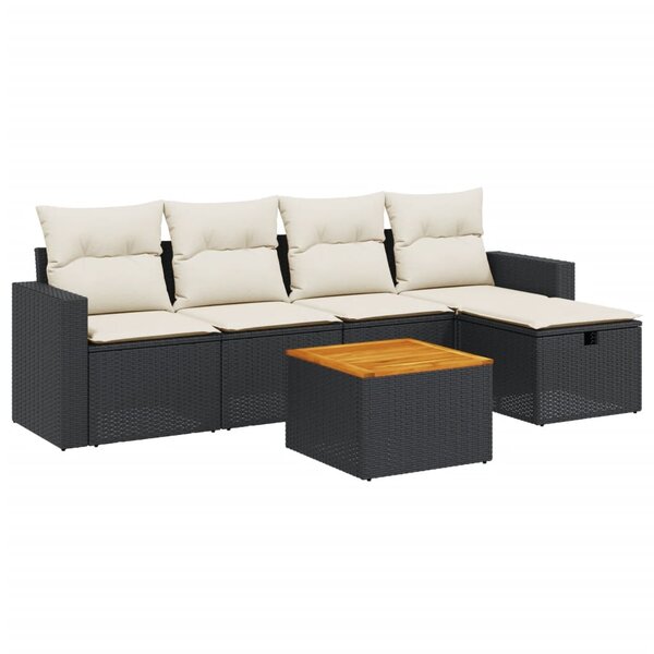 vidaXL Salon de jardin 6 Pièces avec coussins noir résine tressée