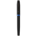 Stylo plume Parker IM Vibrant Rings  Satin noir laqué  attributs bleu océan  Plume moyenne  recharge d’encre bleue  Coffret cadeau