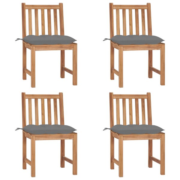 vidaXL Chaises de jardin lot de 4 avec coussins Bois de teck massif