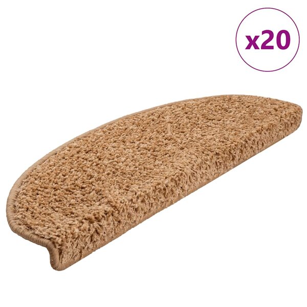 vidaXL Tapis d'escalier 20 pièces 65 x 21 x 4 cm Beige Demi-rond Grand