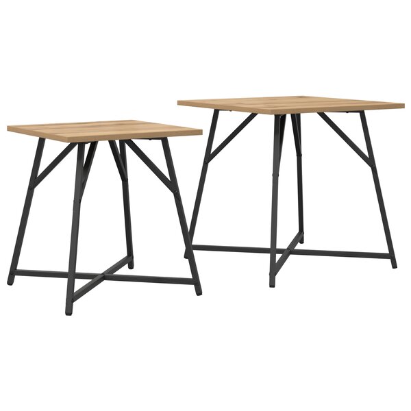 vidaXL Set de 2 tables d'appoint en chêne massif et métal