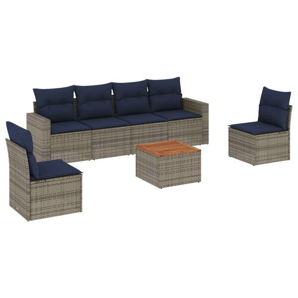 vidaXL Salon de jardin 7 Pièces avec coussins gris résine tressée