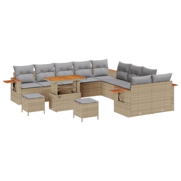 Ensemble de Canapés de Jardin de 13 Pièces avec Coussins Beige Rattan Poly Acacia