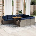 vidaXL Salon de jardin 11 Pièces avec coussins gris résine tressée