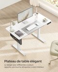 Bureau assis debout électrique 60 x 120 x (72-120) cm table réglable en hauteur mémoire 4 hauteurs pochette cadre en acier dessus de table épais blanc 12_0004548