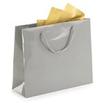 Sac pelliculé brillant gris souris à poignées cordelières 19 x 27 x 10 cm (lot de 25)