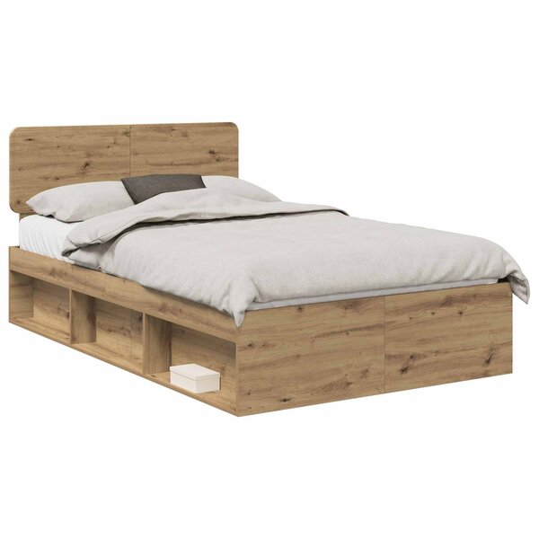 vidaXL Cadre de lit Chêne artisan 135 x 190 cm Pin massif