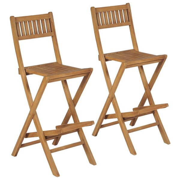 vidaXL Tabourets pliables de bar d'extérieur lot de 2 bois teck solide