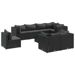 vidaXL Salon de jardin 9 Pièces avec coussins Noir Résine tressée