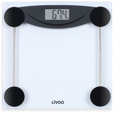 LIVOO DOM426N- Pese-personne électronique -  Plateau en verre trempé et écran LCD -  Pesée jusqu'a 180 kg -  Graduation au 100 gr