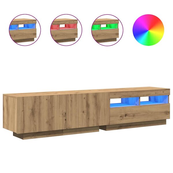 vidaXL Meuble TV avec lumières LED chêne artisanal bois d'ingénierie