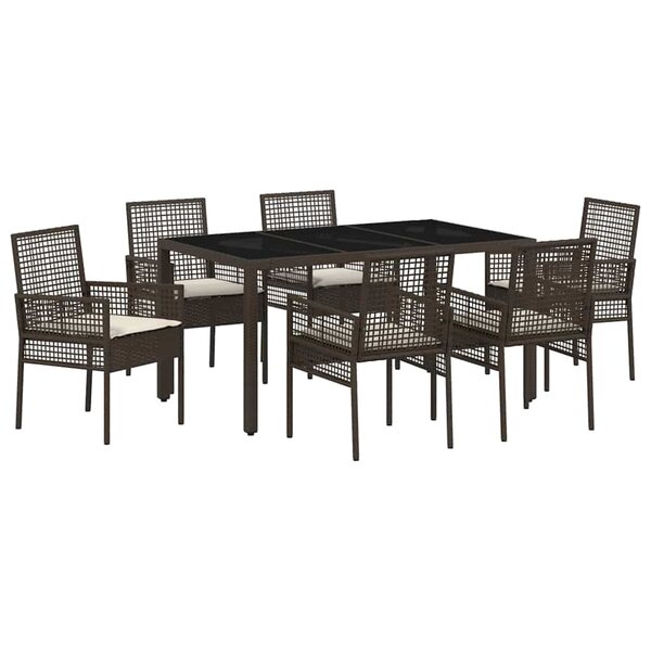 vidaXL Ensemble de salle à manger pour jardin 7 Pièces Marron Poly rotin