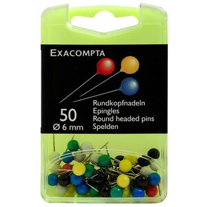 Boîte De 50 Épingles Sphériques - Hauteur De Pointe 15mm - 6mm De Diamètre - Couleurs Assorties - Exacompta