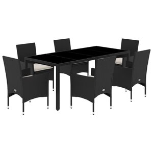vidaXL Ensemble à manger de jardin et coussins 7 Pièces noir rotin acacia
