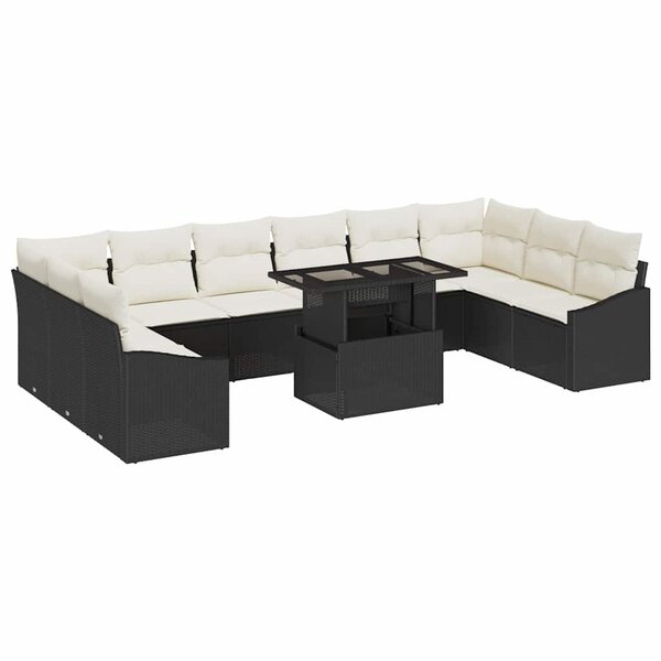 vidaXL Ensemble de canapé de jardin avec coussin 11 Pièces Noir et crème