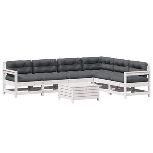 vidaXL Salon de jardin 7 Pièces avec coussins blanc bois de pin massif