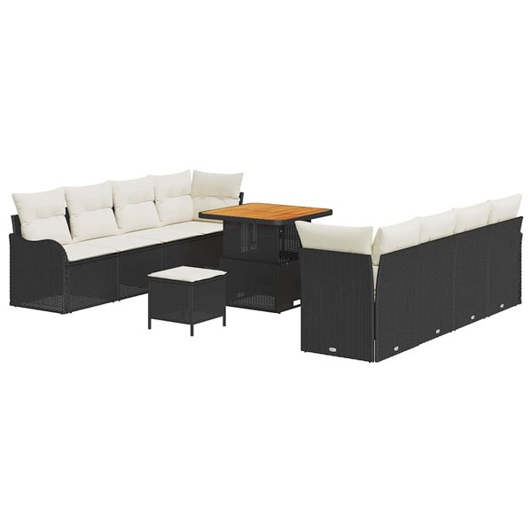 vidaXL Ensemble de canapé de jardin avec coussin 11 Pièces Noir et Crème