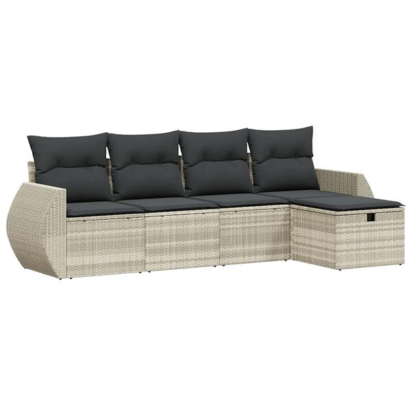 vidaXL Salon de jardin 5 Pièces avec coussins gris clair résine tressée