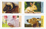 Carnet 12 timbres - Veau, Vache, Cochon, Couvée et autres animaux d'élevage - Lettre verte