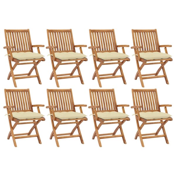 vidaXL Chaises pliables de jardin avec coussins 8 Pièces Teck solide