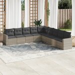 vidaXL Salon de jardin 9 Pièces avec coussins gris clair résine tressée
