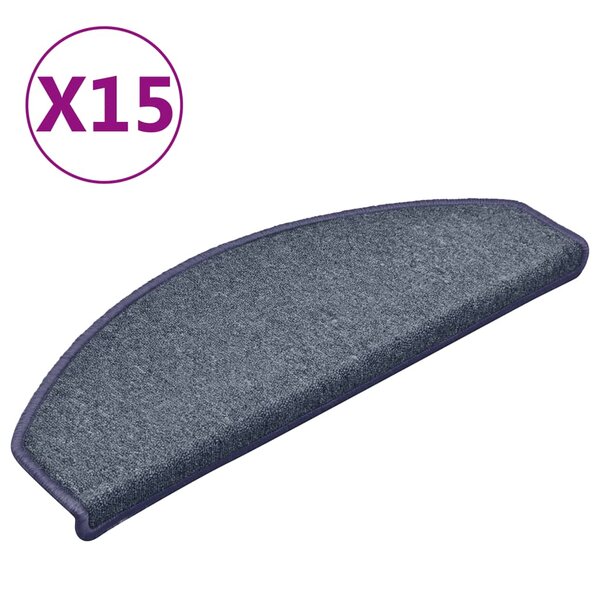 vidaXL Tapis de marches d'escalier 15 Pièces Gris foncé et bleu 65x24x4cm