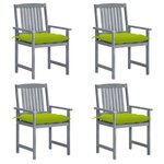 vidaXL Chaises de jardin et coussins lot de 4 Gris Bois acacia massif