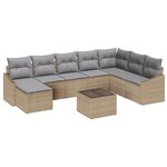 vidaXL Ensemble de canapés de jardin 9 pièces avec coussins noir poly rotin