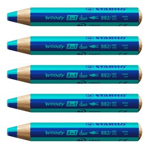 Crayon multi-talents woody 3 in 1 duo - bleu foncé-turquoise x 5 STABILO