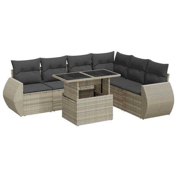vidaXL Salon de jardin avec coussins 7 Pièces gris clair résine tressée