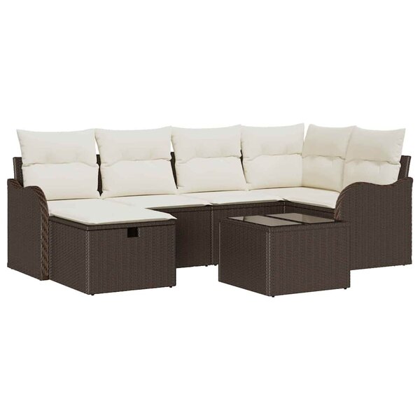 vidaXL Ensemble de canapé de jardin 7 Pièces Marron Poly rotin